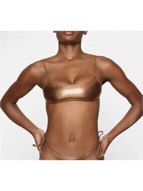 Skims Metallic Swim Micro Scoop Bikini Top In Penny Size XL NWT